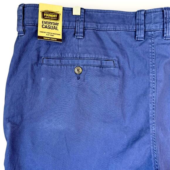 Foundry Casual Comfort Stretch Chino Shorts Classic Flat Front Men Size 52 Blue - Picture 8 of 15